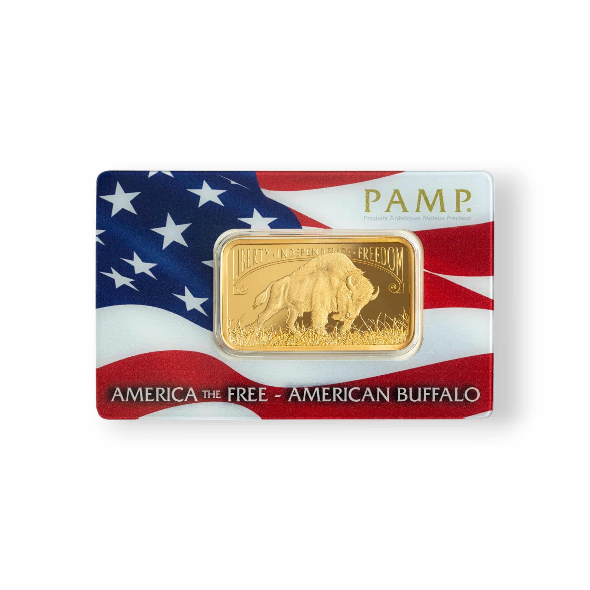 Image of 1 oz Gold Bar PAMP America the Free American Buffalo (New In Assay)