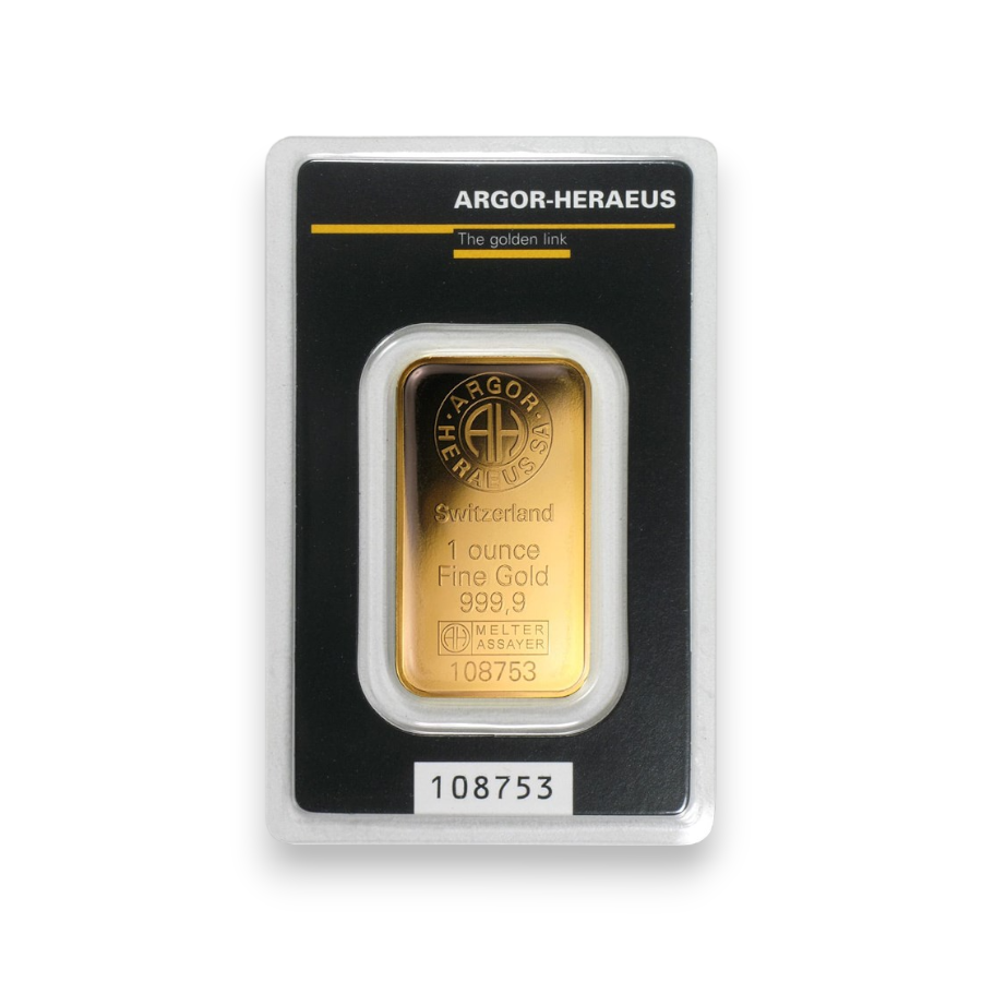 Image of 1 oz Argor Heraeus Gold Bar .9999 Fine Sealed in Assay