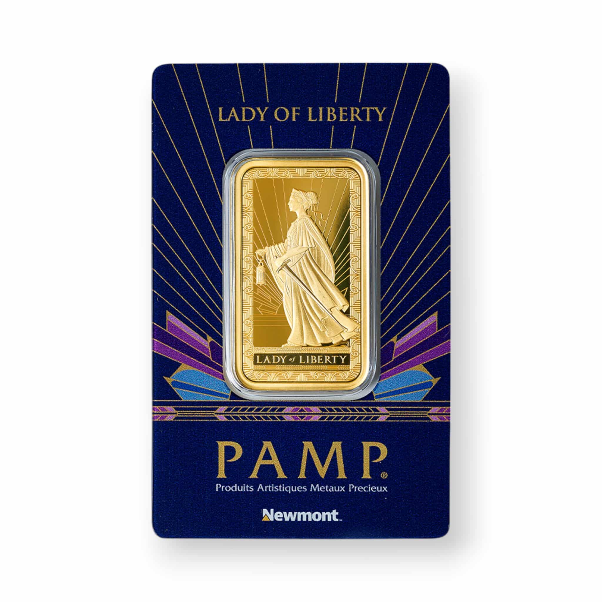 Image of 1 oz Gold Bar PAMP/Newmont Lady of Liberty (New in Assay)