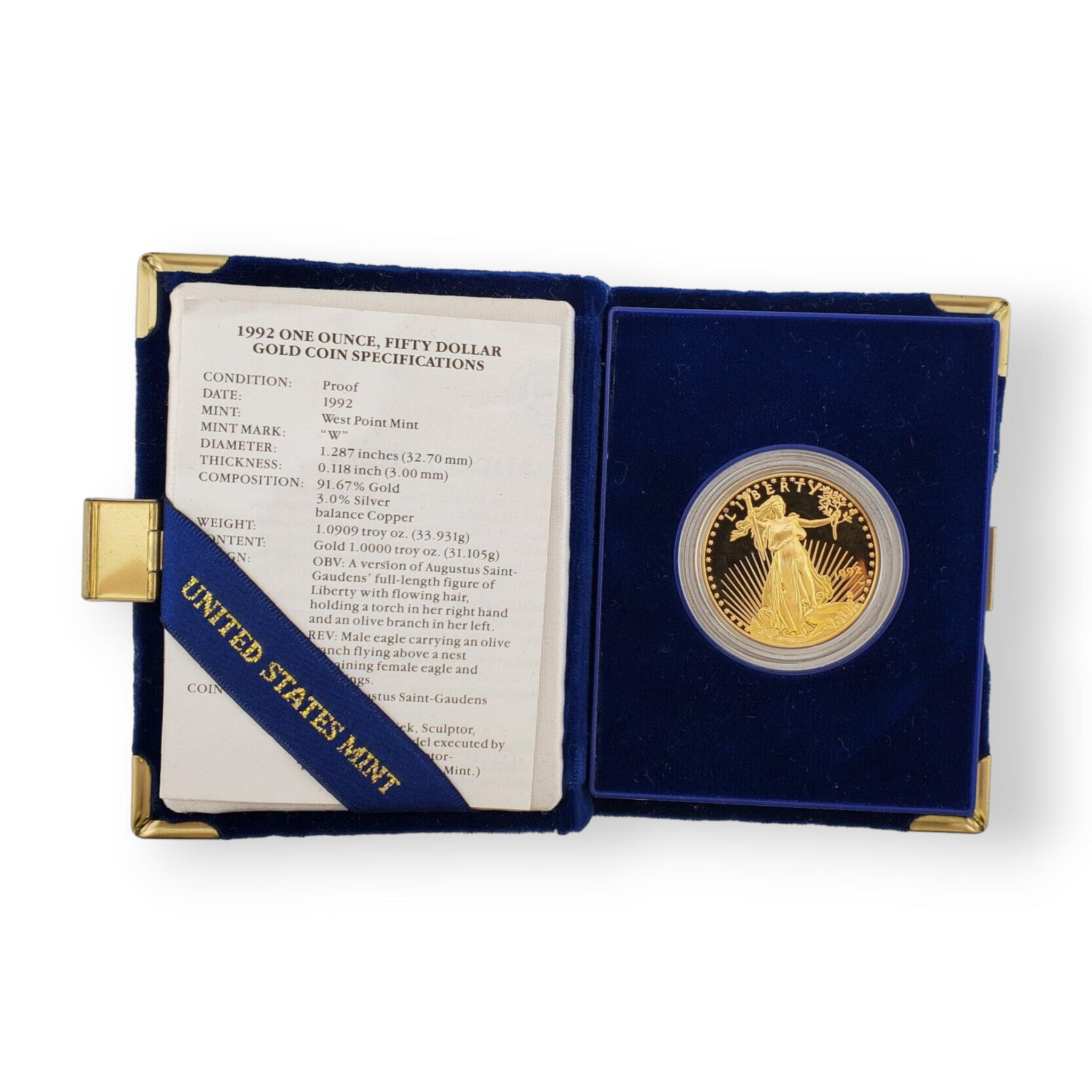 Image of 1 oz Proof American Gold Eagle $50 Gold Coin (w/Box & COA, Random Date)