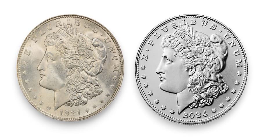 1921 Morgan Dollar and 2024 Morgan Dollar