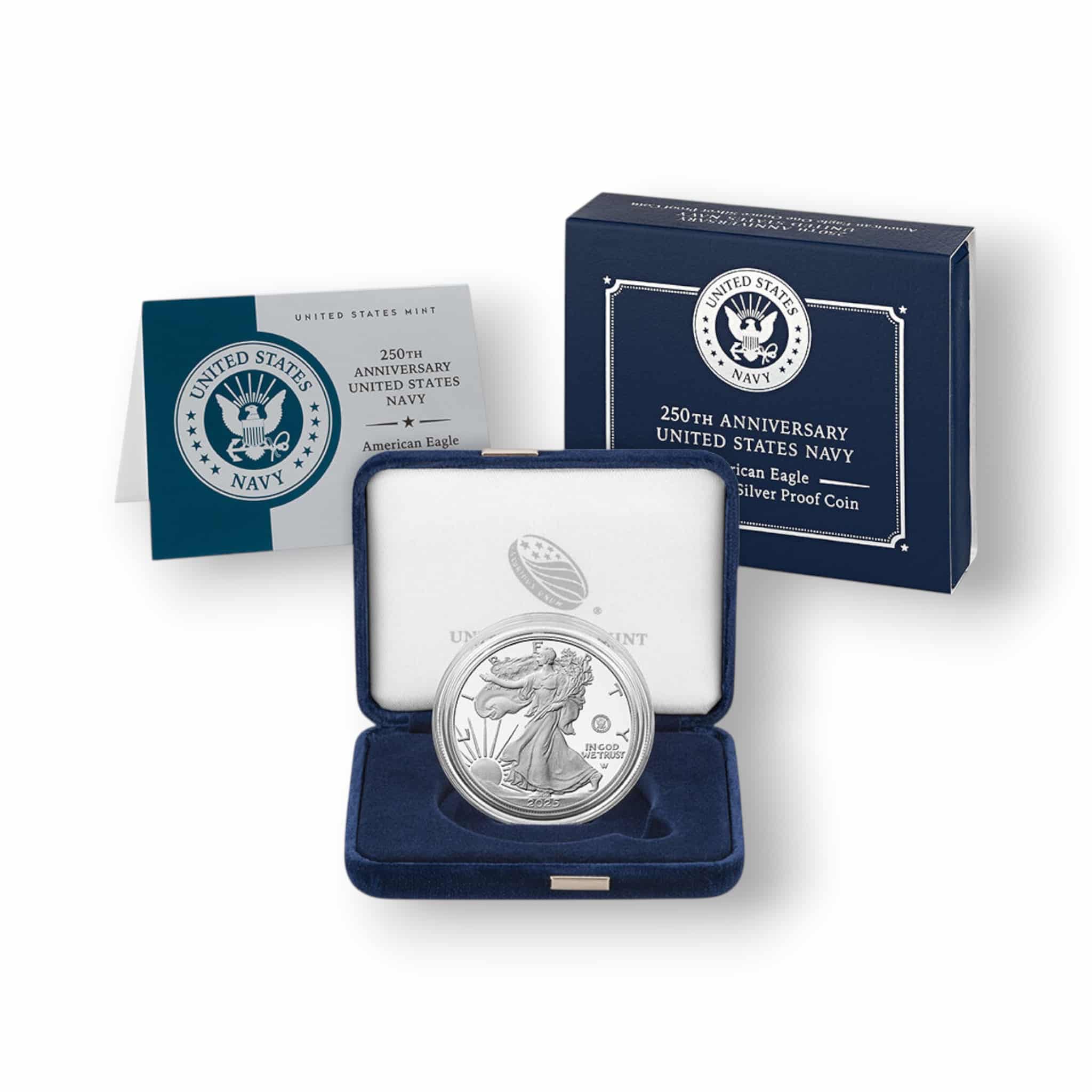 Image of 250th Anniversary United States Navy Privy American Eagle One Ounce Silver Proof Coin (25NPM)