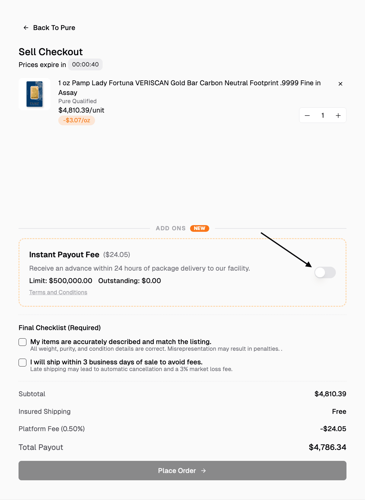 instant payout